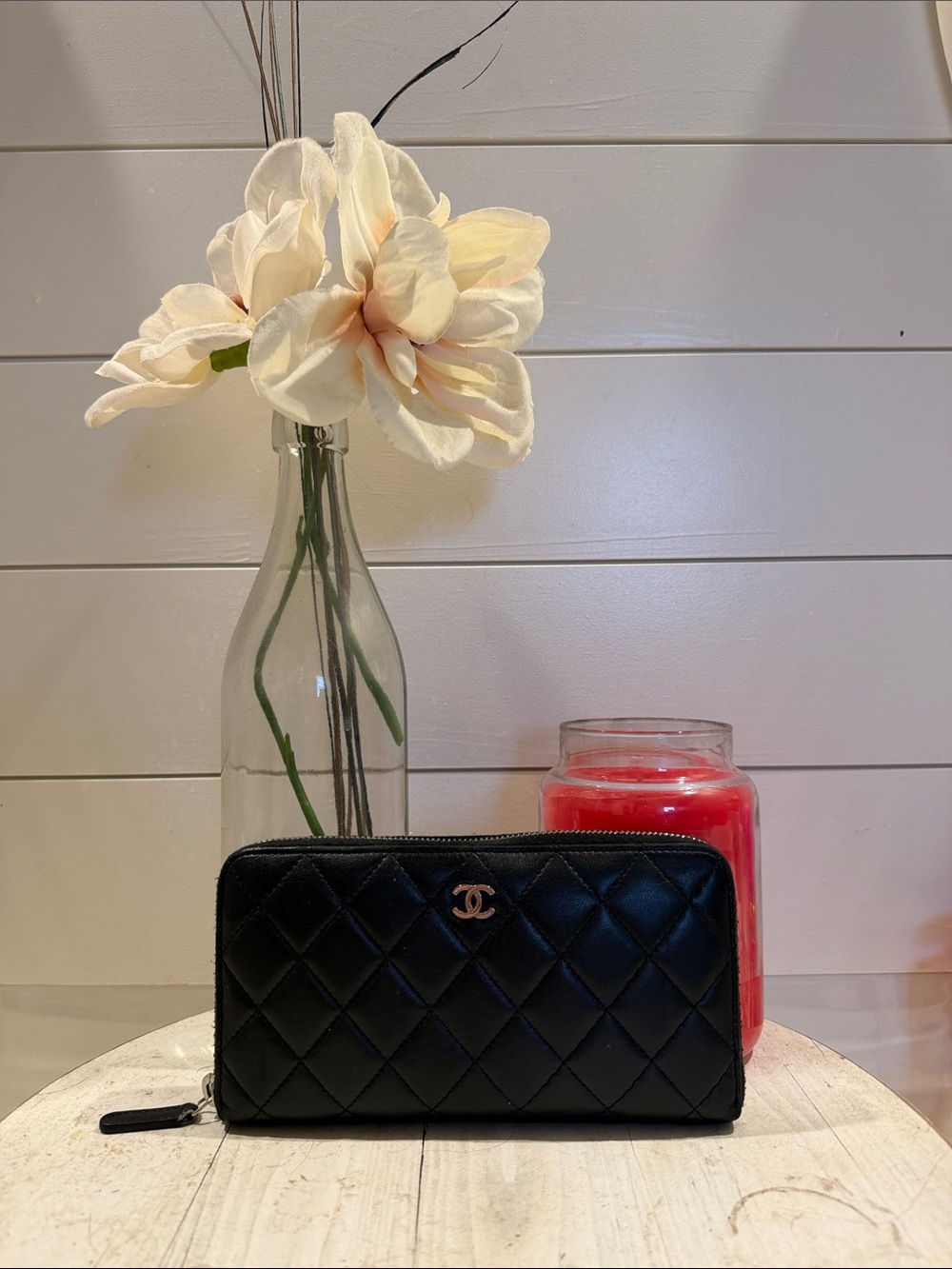 Authentic Chanel Black Quilted Zip-Around Wallet